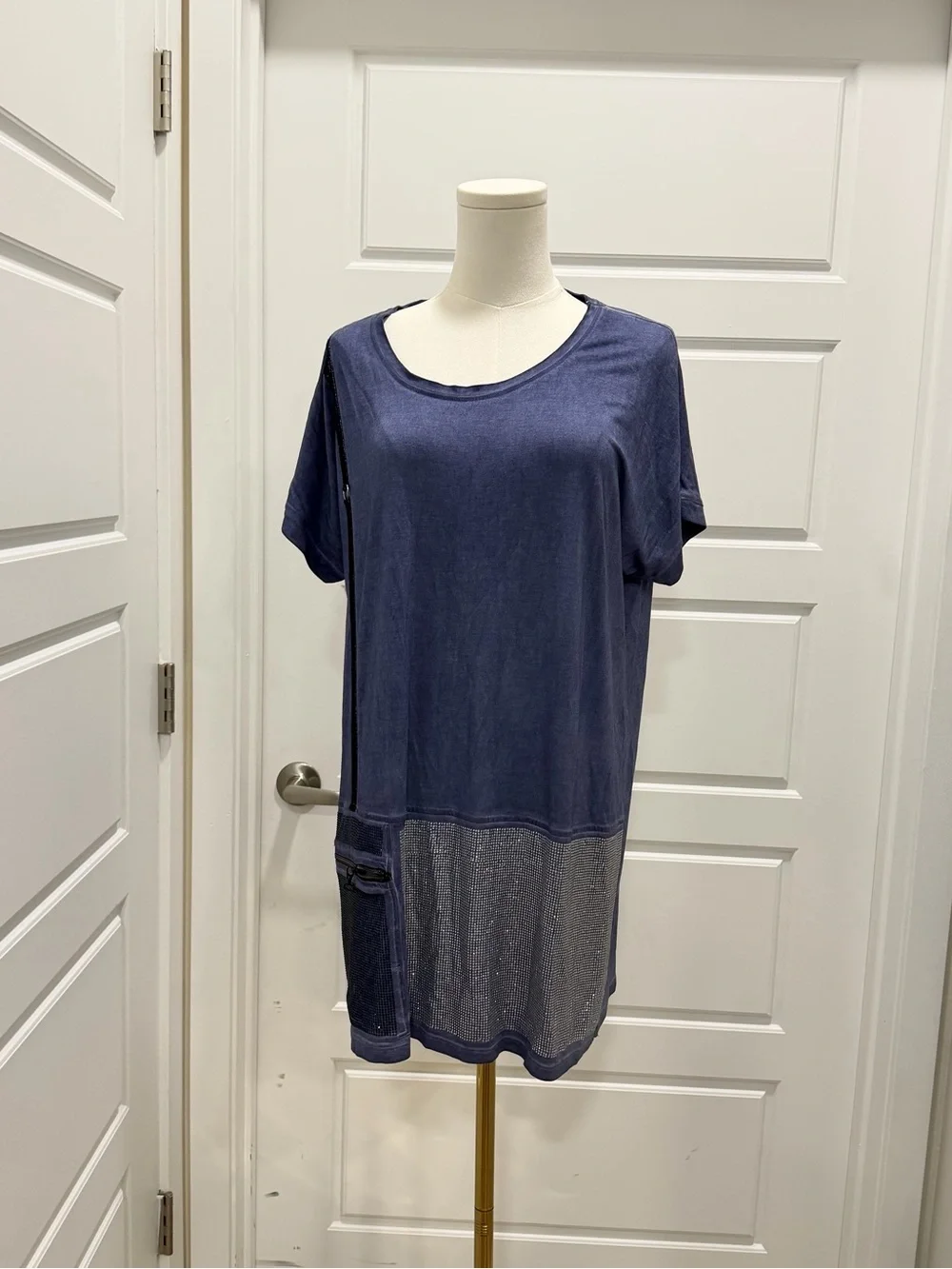 Tricotto got Blue Short Sleeve Tunic Top with Rhinestone Accents - Picture 8 of 9